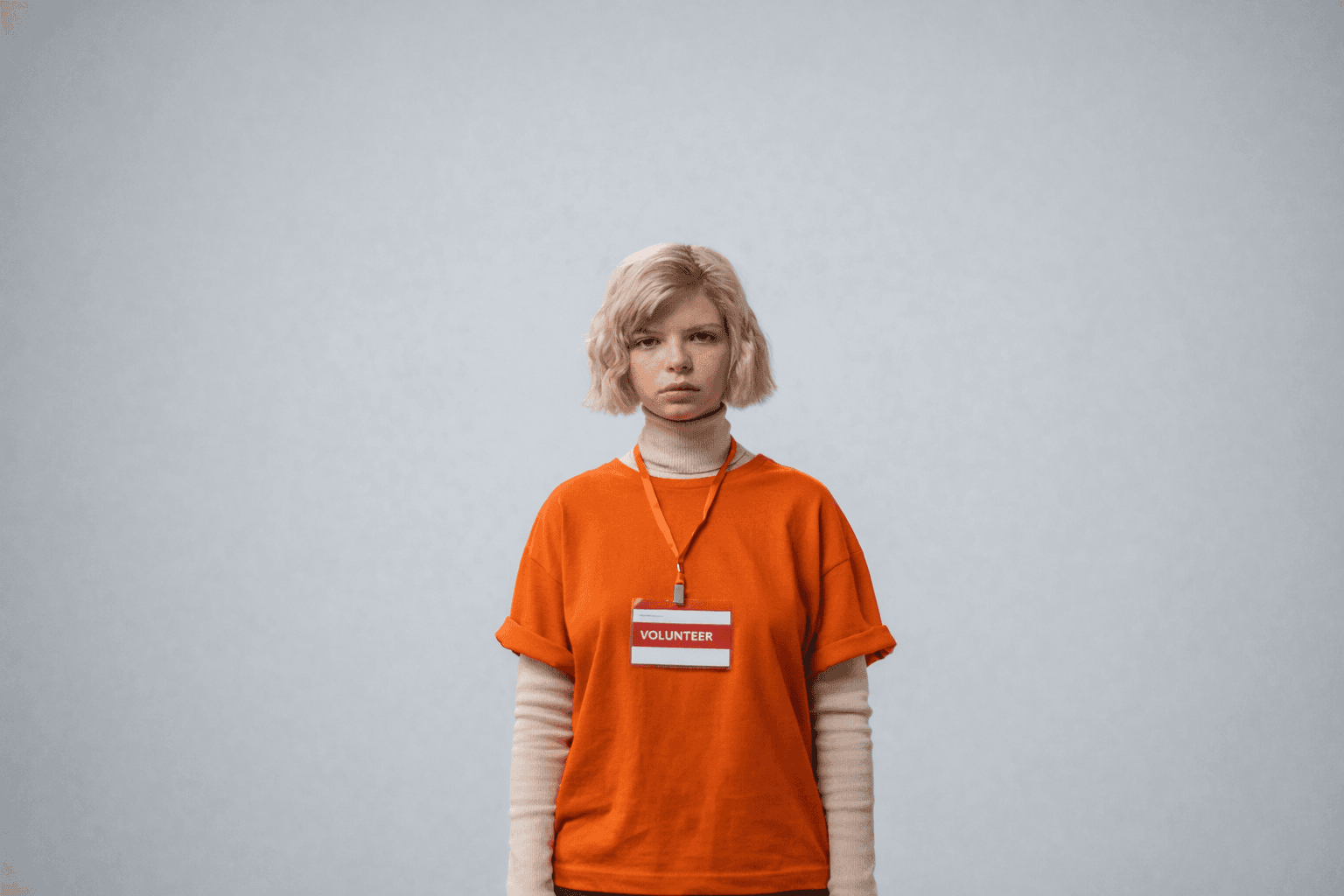 Volunteer wearing a name badge